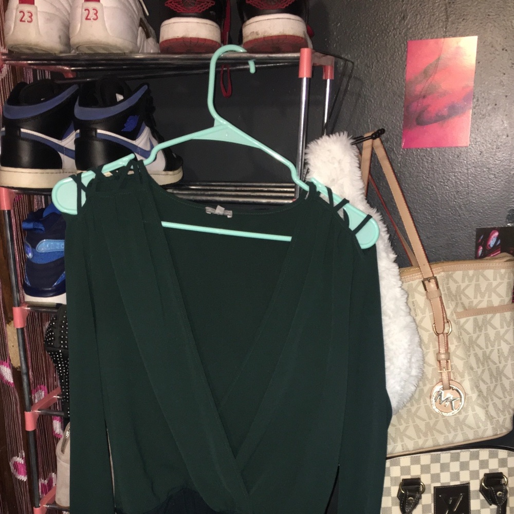 Size small Charlotte Russe Green bodysuit strappy design shoulder